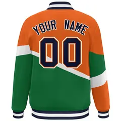 Orange Kelly Green Navy-Orange Color Block Varsity Baseball Jacket 4