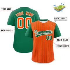 Orange Kelly Green Pinstripe Two-Tone Baseball Jersey 2