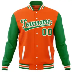 Orange Kelly Green Raglan Sleeves Full-Snap Letterman Baseball Jacket 5