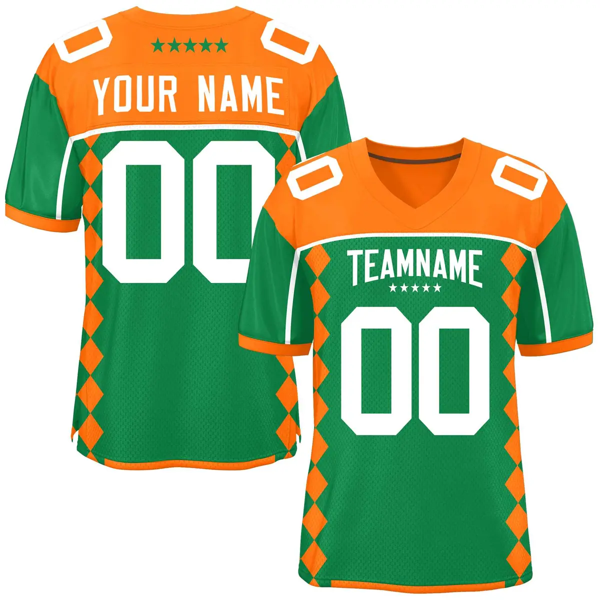 Orange Kelly Green Side Blocks Raglan Football Jersey