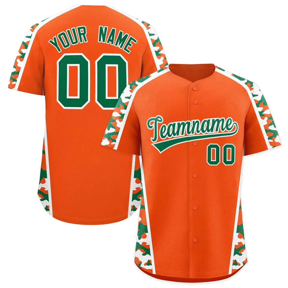 Orange Kelly Green Side Camo Baseball Jersey