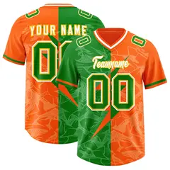 Orange Kelly Green Split Lightning Pattern Football Jersey 1