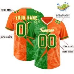 Orange Kelly Green Split Lightning Pattern Football Jersey 2