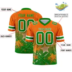 Orange Kelly Green Star Gradient Flag Football Jersey 2