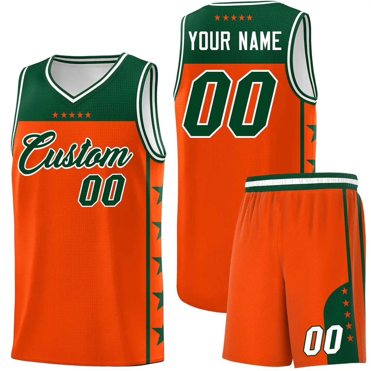 Orange Kelly Green Star Pattern Basketball Jersey