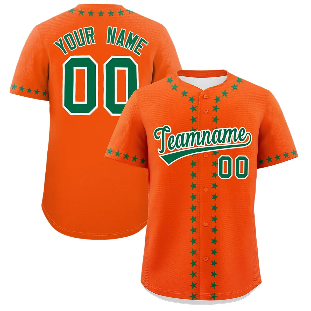 Orange Kelly Green Star Ribbing Authentic Baseball Jersey