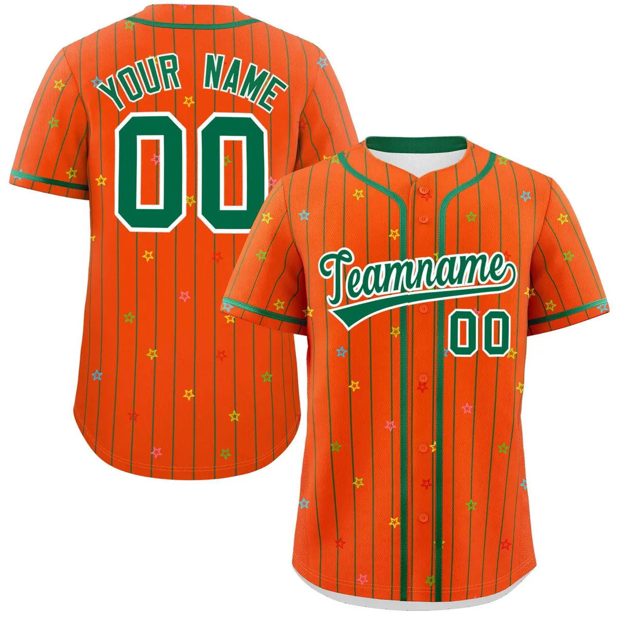 Orange Kelly Green Stripe Star Pattern Baseball Jersey