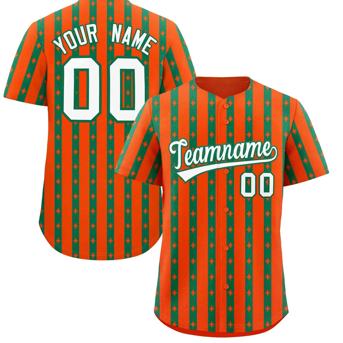 Orange Kelly Green Thick Stripe Star Pattern Baseball Jersey
