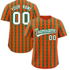 Orange Kelly Green Thick Stripe Star Pattern Baseball Jersey 1