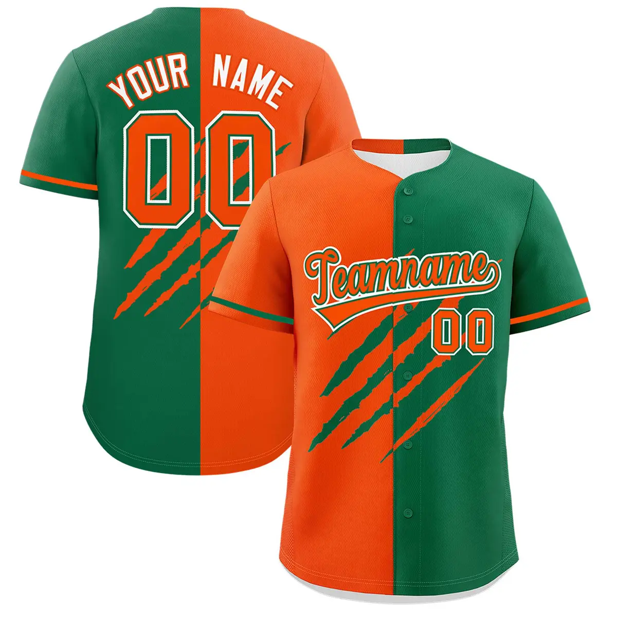 Orange Kelly Green Tiger Claw Scratch Split Baseball Jersey