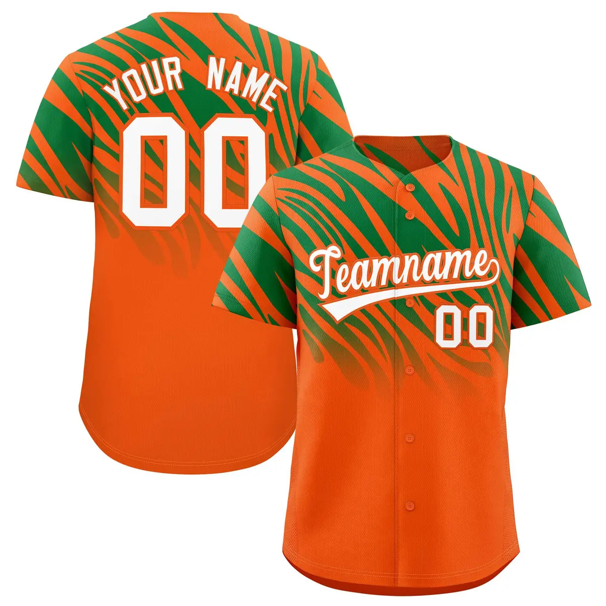 Orange Kelly Green Tiger Stripe Gradient Animal Print Baseball Jersey