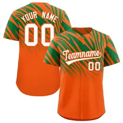 Orange Kelly Green Tiger Stripe Gradient Animal Print Baseball Jersey 1