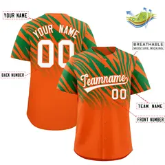 Orange Kelly Green Tiger Stripe Gradient Animal Print Baseball Jersey 2