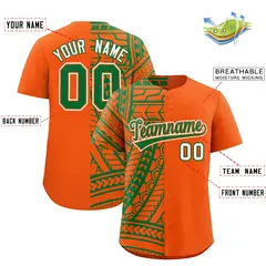 Orange Kelly Green Tribal Split Baseball Jersey 2