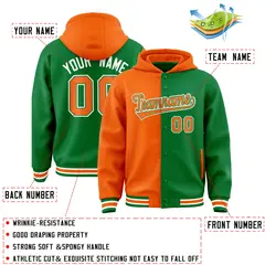 Orange Kelly Green Two Tone Split Varsity Letterman Hoodie Jacket 4