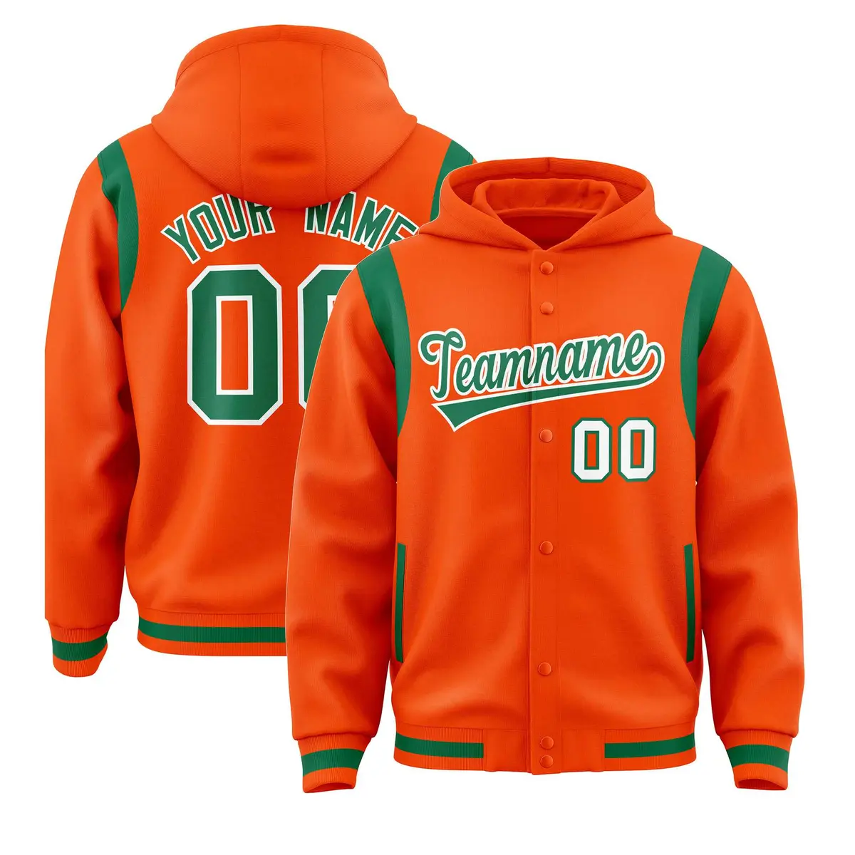 Orange Kelly Green Varsity Letterman Color Block Hoodie Jacket