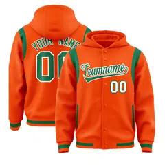 Orange Kelly Green Varsity Letterman Color Block Hoodie Jacket 1