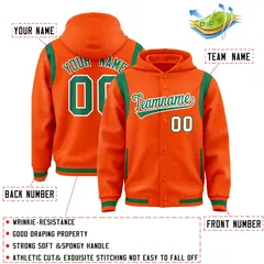 Orange Kelly Green Varsity Letterman Color Block Hoodie Jacket 4