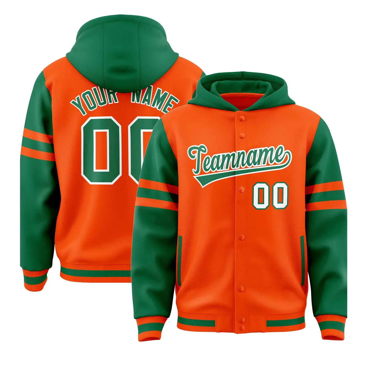 Orange Kelly Green Varsity Three Stripes Raglan Jacket Hoodie
