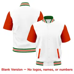 Orange Kelly Green White Full-Snap Short Sleeve Varsity Jacket 7