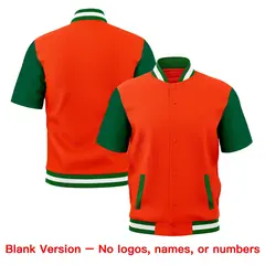 Orange Kelly Green White Full-Snap Short Sleeve Varsity Jacket 7