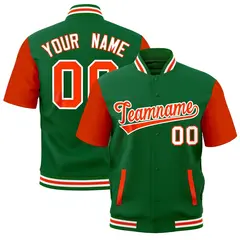 Orange Kelly Green White Full-Snap Short Sleeve Varsity Jacket