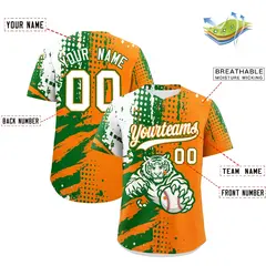 Orange Kelly Green White Full-Snap Tiger Graffiti Baseball Jersey 2