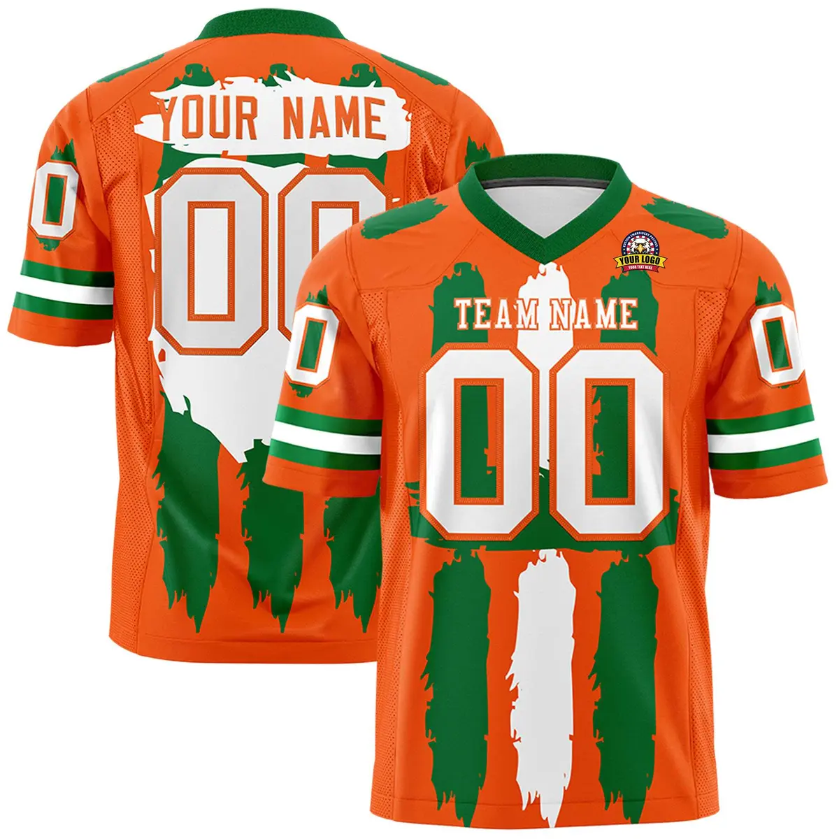 Orange Kelly Green White Graffiti Pattern Flag Football Jersey
