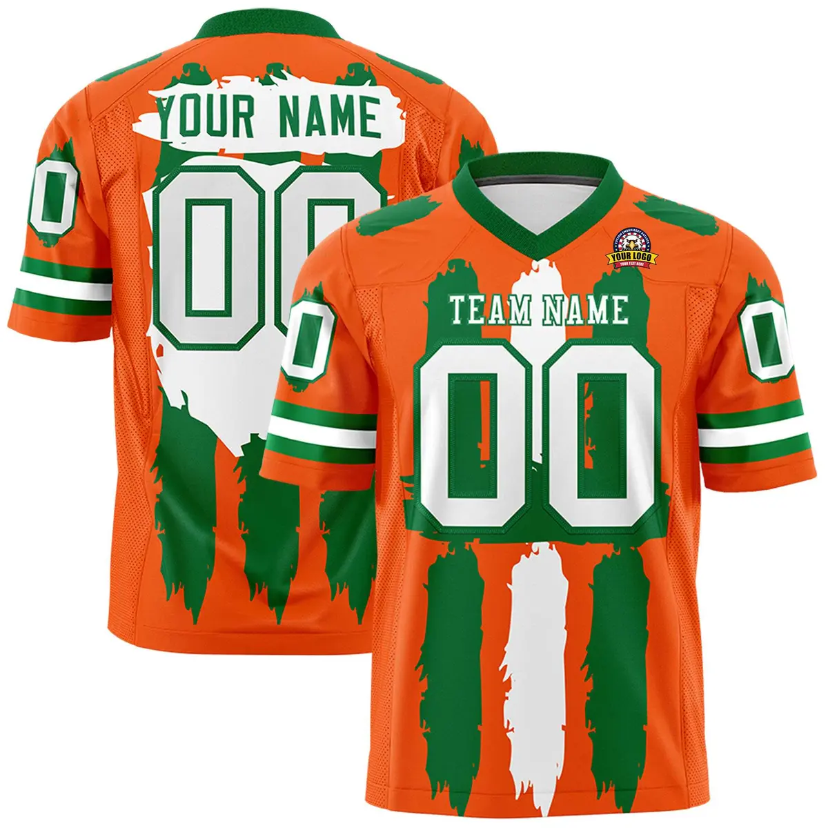 Orange Kelly Green White Graffiti Pattern Flag Football Jersey