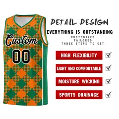 Orange Kelly Green-White Grid Basketball Kits For Team 2