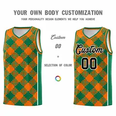 Orange Kelly Green-White Grid Basketball Kits For Team 3