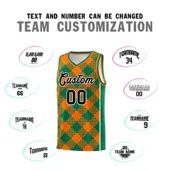 Orange Kelly Green-White Grid Basketball Kits For Team 4