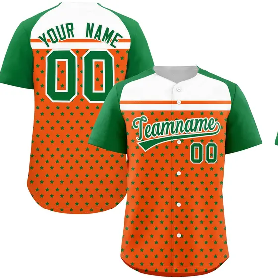 Orange Kelly Green White Raglan Star Print Baseball Jersey