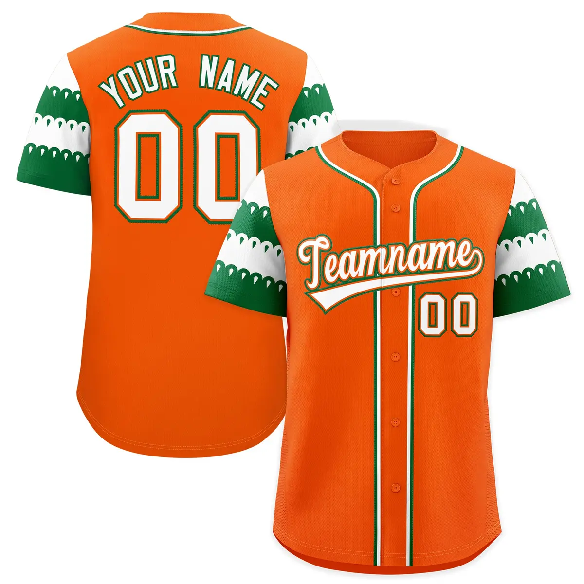 Orange Kelly Green White Sleeve Flag Lace Baseball Jersey