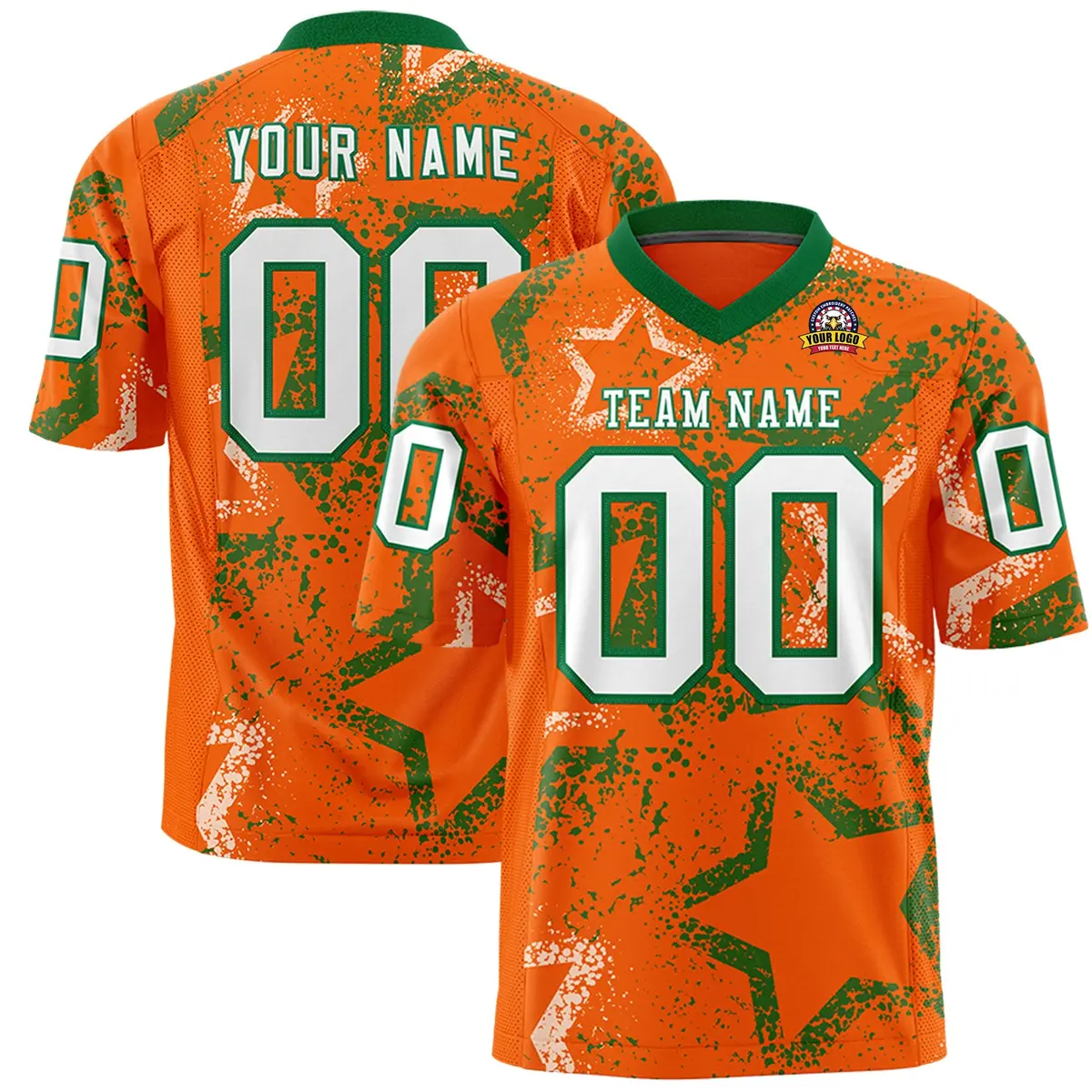 Orange Kelly Green-White Star Graffiti Football Jersey