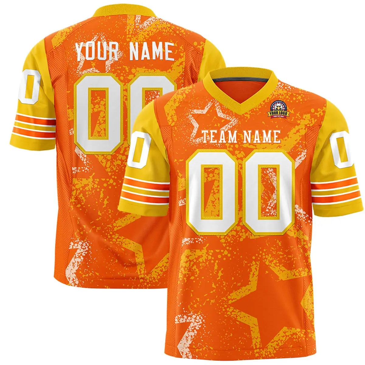 Orange Kelly Green-White Star Pattern Football Jersey