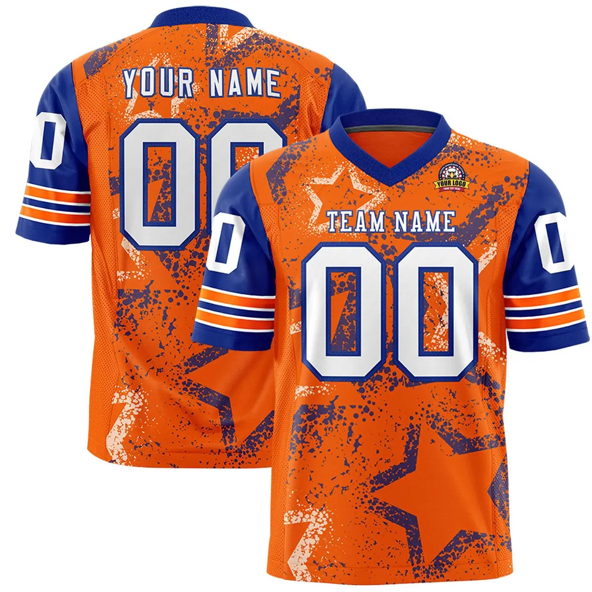 Orange Kelly Green-White Star Pattern Football Jersey