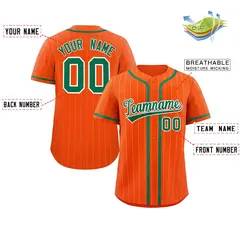 Orange Kelly Green-White Stripe Full Button Baseball Jersey 2