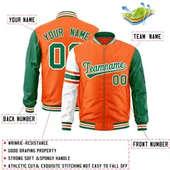 Orange Kelly Green-White Stripe Varsity Letterman Bomber Jacket 2