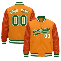 Orange Kelly Green White Varsity Jacket with Faux Leather Sleeves 1