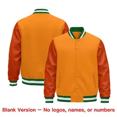 Orange Kelly Green White Varsity Jacket with Faux Leather Sleeves 6