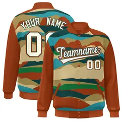 Orange Khaki-Midnight Green Clouds Graffiti Varsity Full-Snap Jacket
