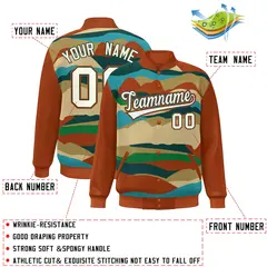 Orange Khaki-Midnight Green Clouds Graffiti Varsity Full-Snap Jacket 2