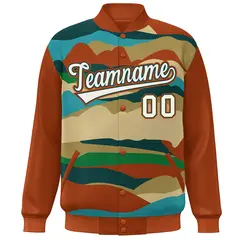 Orange Khaki-Midnight Green Clouds Graffiti Varsity Full-Snap Jacket 3