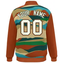 Orange Khaki-Midnight Green Clouds Graffiti Varsity Full-Snap Jacket 4