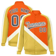 Orange Khaki Raglan Varsity Full-Snap Letterman Baseball Jacket 1