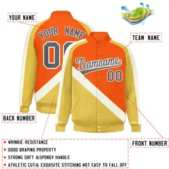 Orange Khaki Raglan Varsity Full-Snap Letterman Baseball Jacket 2