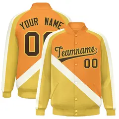 Orange Khaki Raglan Varsity Full-Snap Letterman Baseball Jacket 1