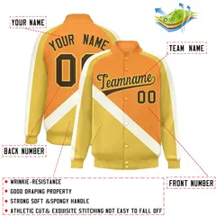 Orange Khaki Raglan Varsity Full-Snap Letterman Baseball Jacket 2