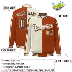 Orange Khaki Two Tone Color Block Varsity Baseball Bomber Jacket 2